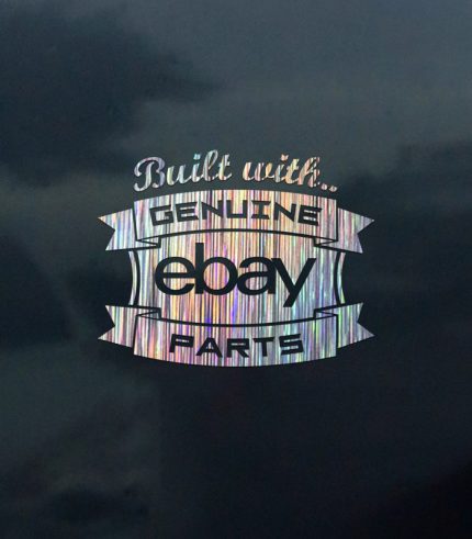 Brushed-Silver-Built-With-Genuine-Ebay-Parts-Vehicle-Sticker-Car-Window-Decal-160x125mm