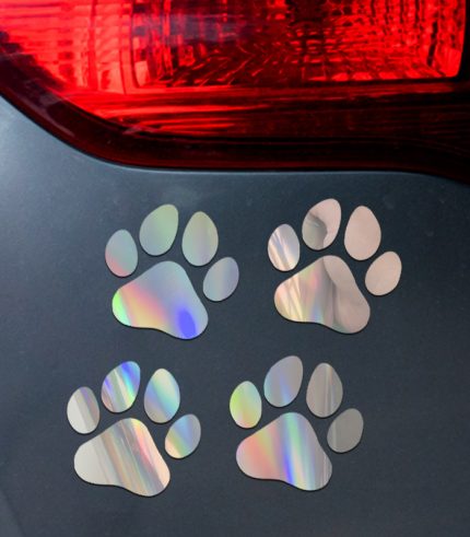 Chome-Rainbow-4-x-Paw-Print-Vehicle-Sticker-Car-Window-Decal-130mmx150-feedback