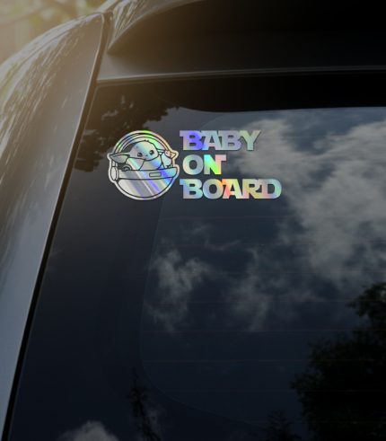 Chome-Rainbow-Baby-on-Board-Yoda-Vehicle-Sticker-Car-Window-Decal-200x80mm