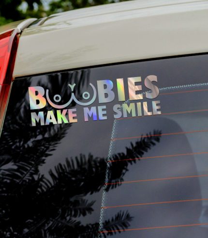 Chome-Rainbow-Boobies-Make-Me-Smile-Vehicle-Sticker-Car-Window-Decal-200mm-feedback