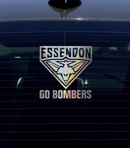 Shimmer-Silver-AFL-Essendon-Go-Bombers-Vehicle-Sticker-Car-Window-Decal-Small-feedback