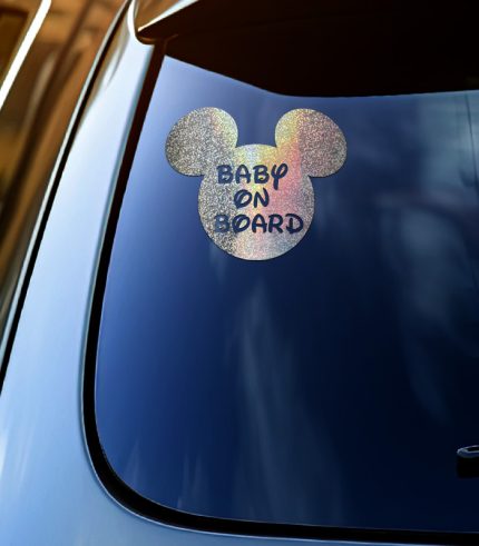 Shimmer-Silver-Baby-On-Board-Cute-Mouse-Ears-Vehicle-Sticker-Car-Window-Decal-130x110mm-feedback