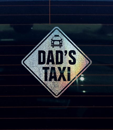 Shimmer-Silver-Dads-Taxi-Baby-on-Board-Vehicle-Sticker-Car-Window-Decal